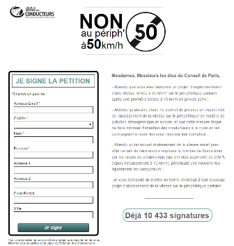 Déjà 10 000 signataires à notre pétition « Non au périph à 50 km/h »