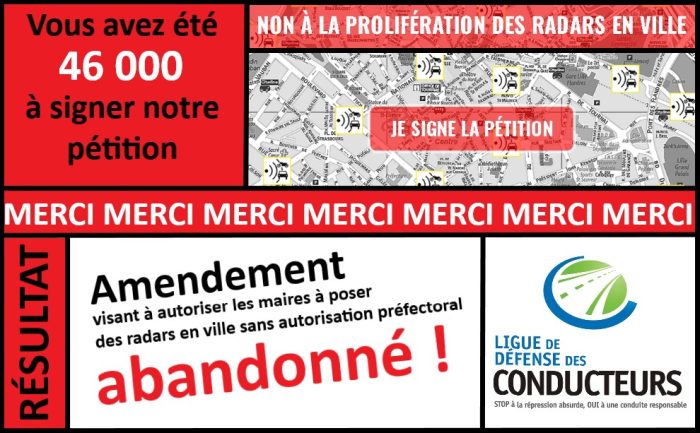 Le Parlement emboîte le pas à la Ligue de Défense des Conducteurs et rejette l’amendement autorisant la prolifération des radars en ville