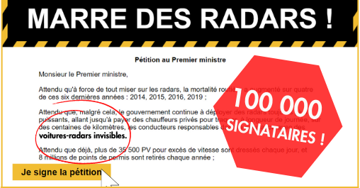 Marre des radars : merci pour vos 100 000 signatures !