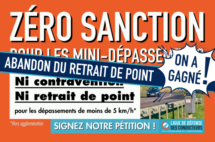 Abandon du retrait de point pour les dépassements de vitesse de moins de 5 km/h : on a gagné !